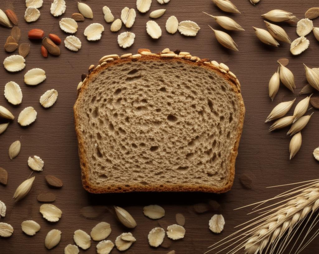 Ilustración colorida mostrando una variedad de alimentos ricos en carbohidratos saludables como frutas, verduras, granos integrales y legumbres.