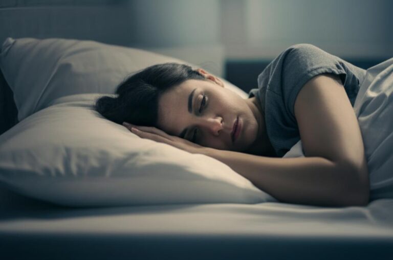 Mujer durmiendo en la cama, representando la importancia del descanso para la salud nutricional.