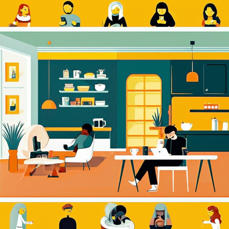 Personas conectadas digitalmente en un entorno hogareño, reflejando la ansiedad de perderse algo importante (FOMO).