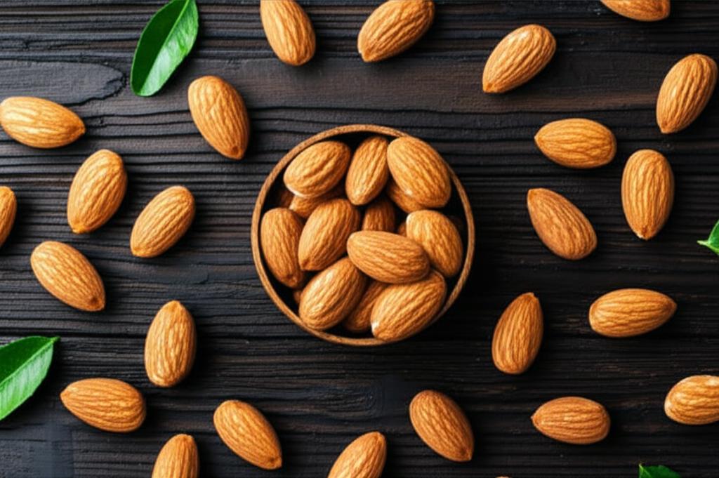 Plato con almendras fresco mostrando su valor nutricional