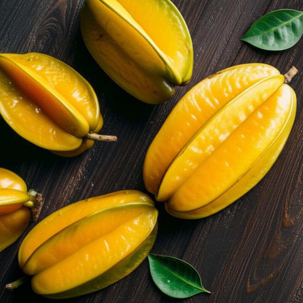 Plato con carambola fresco mostrando su valor nutricional