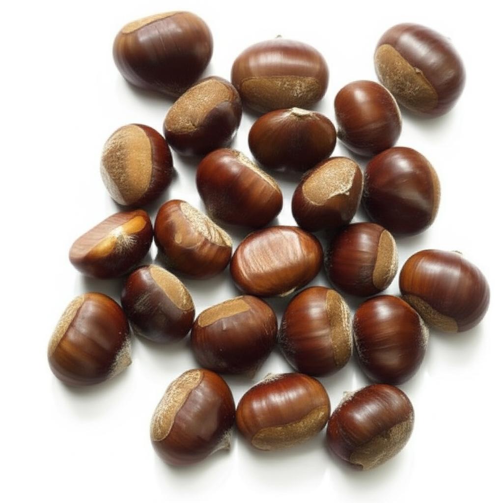 Primer plano de castañas asadas y crudas, resaltando su textura y frescura, una fuente de energía natural y saludable.
