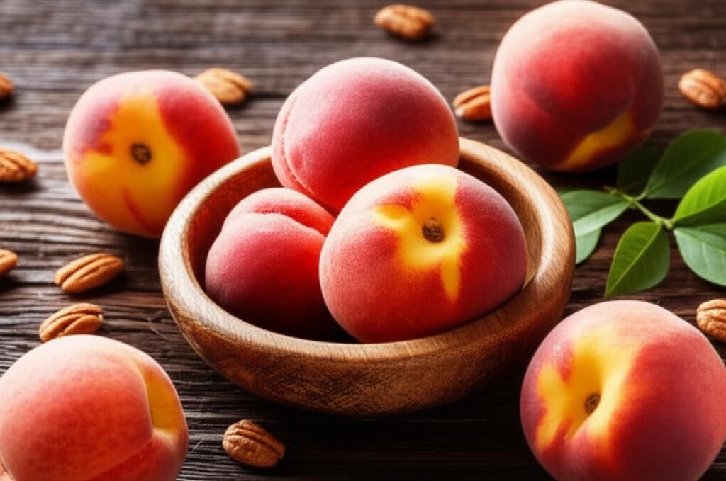 Imagen de un durazno fresco y jugoso, resaltando sus beneficios nutricionales y su potencial para mejorar la salud de la piel.