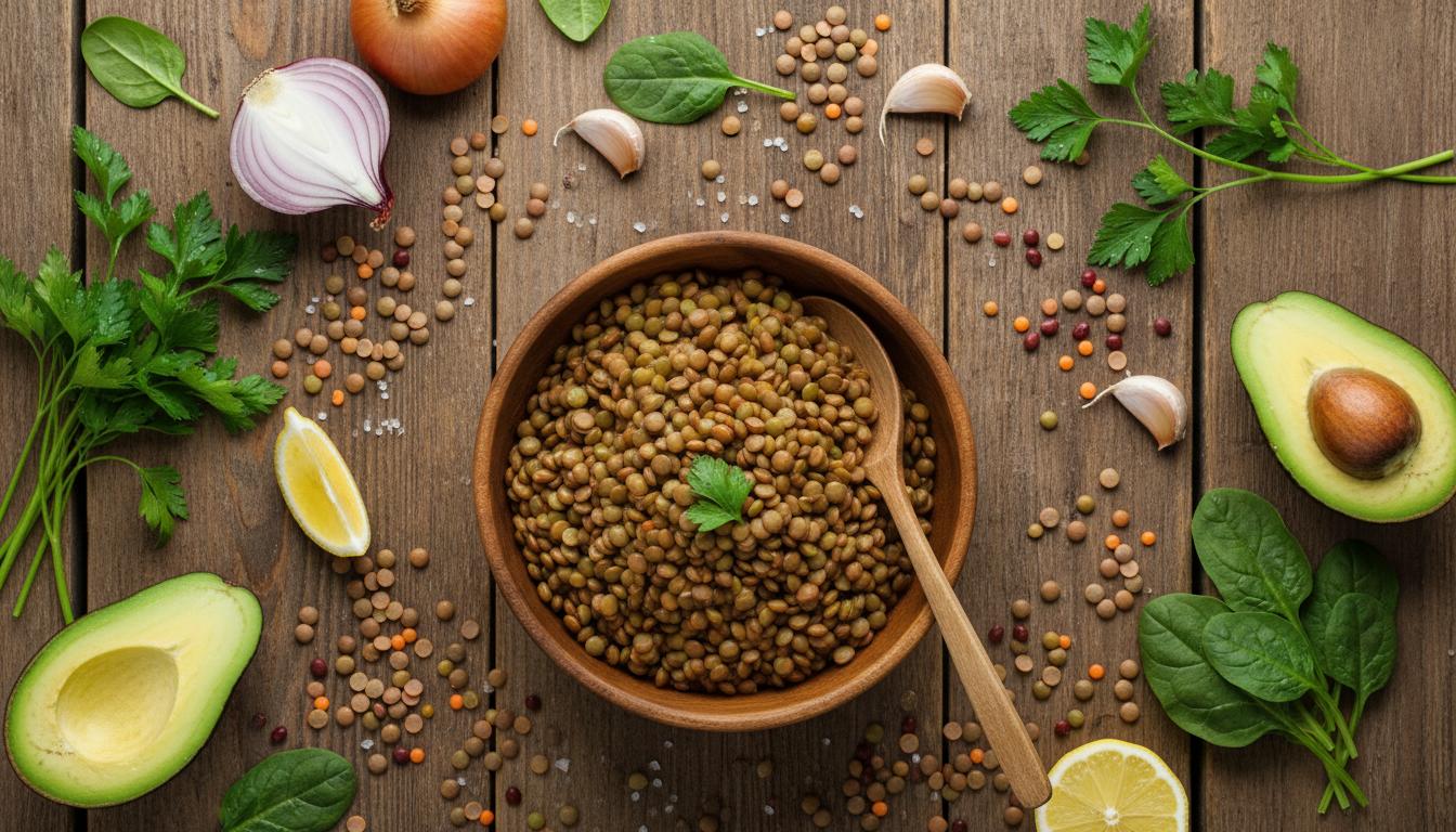 Un tazón rebosante de lentejas cocidas, mostrando su textura y color natural, un festín de fibra y proteína para una salud vibrante.