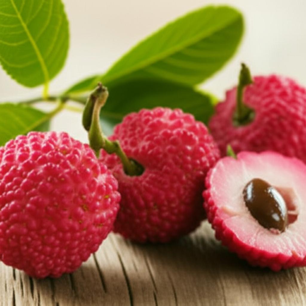 Plato con lichi fresco mostrando su valor nutricional