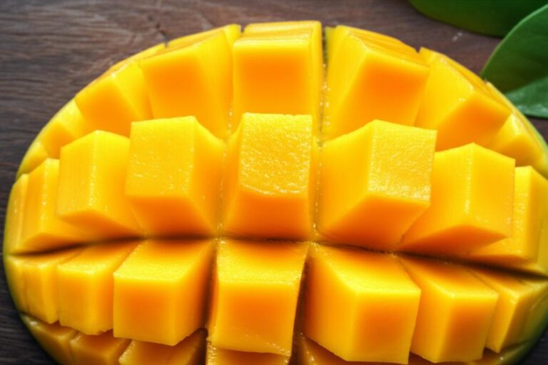 Mango fresco cortado en cubos, listo para consumir y disfrutar de sus nutrientes.
