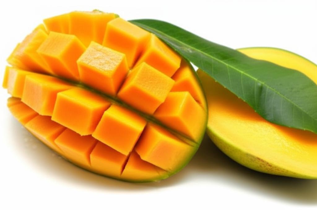Plato con Mango fresco mostrando su valor nutricional